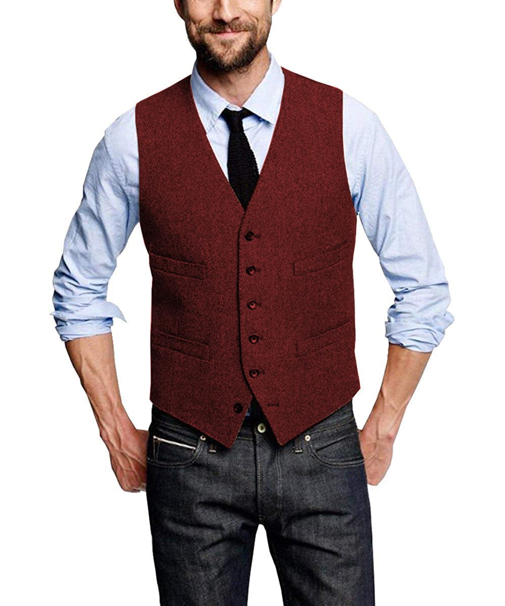 Tiavllya Tiavllya Casual Men's Tweed Herringbone V Neck Vest