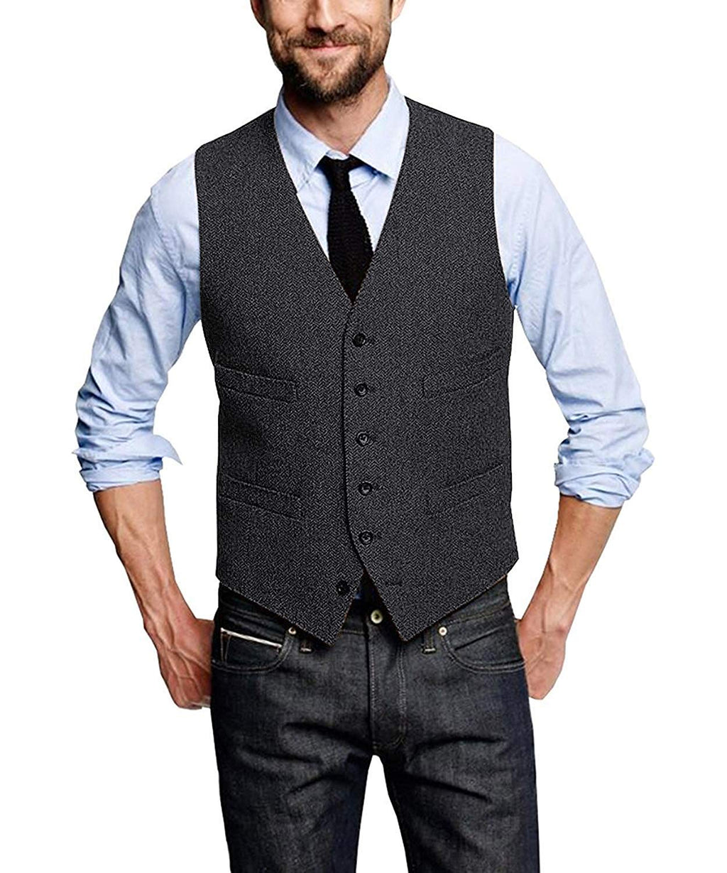 Tiavllya Tiavllya Casual Men's Tweed Herringbone V Neck Vest