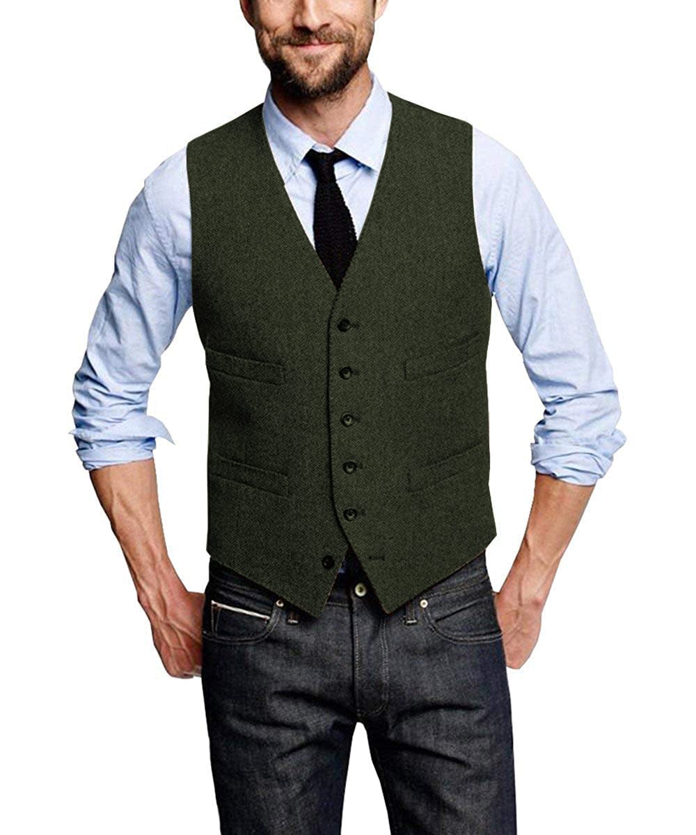 Tiavllya Tiavllya Casual Men's Tweed Herringbone V Neck Vest
