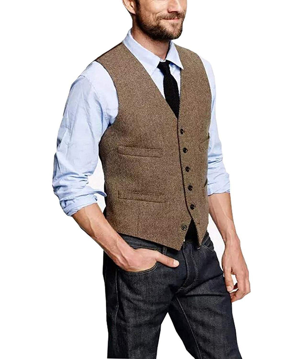 Tiavllya Tiavllya Casual Men's Tweed Herringbone V Neck Vest