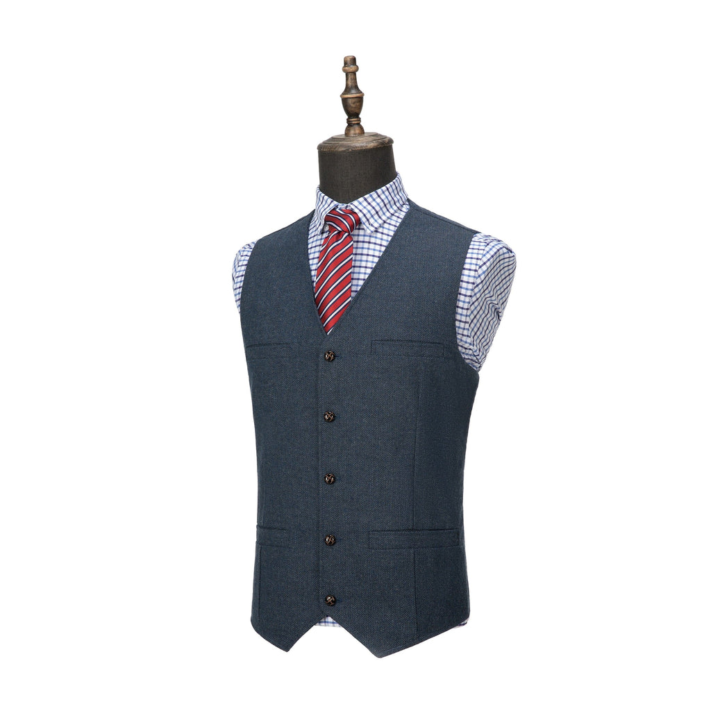 Tiavllya Tiavllya Casual Mens Regular Fit Tweed Herringbone V Neck Waistcoat