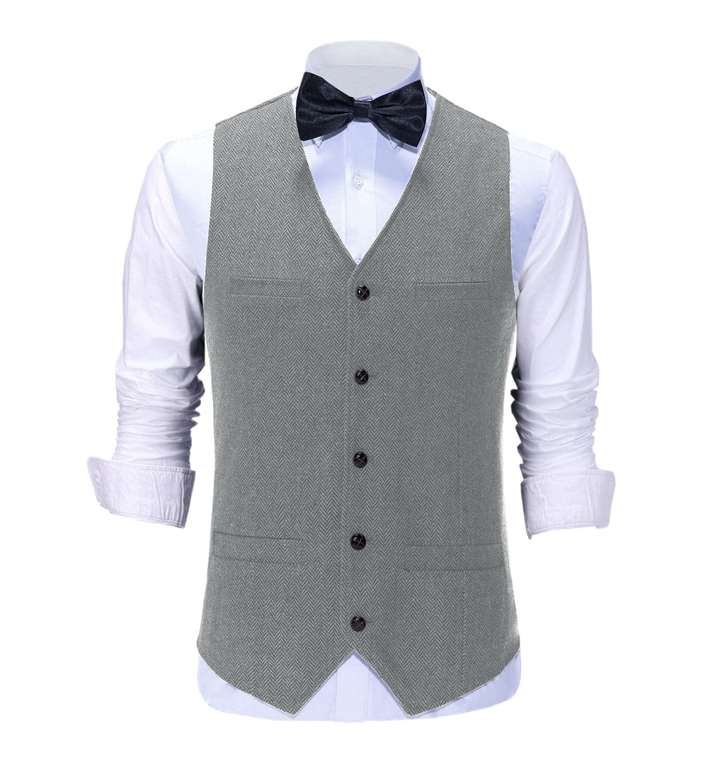 Tiavllya Tiavllya Casual Mens Regular Fit Tweed Herringbone V Neck Waistcoat