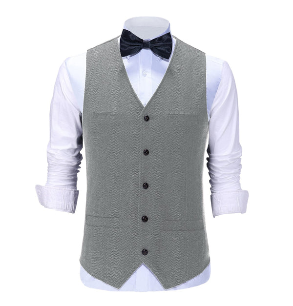 Tiavllya Tiavllya Casual Mens Regular Fit Tweed Herringbone V Neck Waistcoat