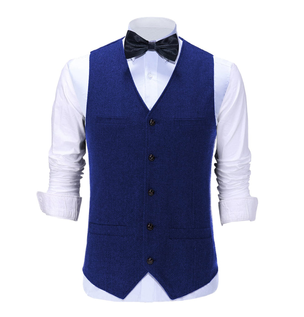 Tiavllya Tiavllya Casual Mens Regular Fit Tweed Herringbone V Neck Waistcoat