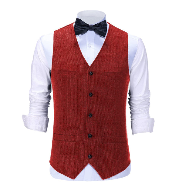 Tiavllya Tiavllya Casual Mens Regular Fit Tweed Herringbone V Neck Waistcoat
