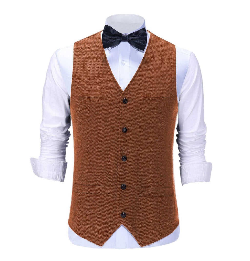 Tiavllya Tiavllya Casual Mens Regular Fit Tweed Herringbone V Neck Waistcoat