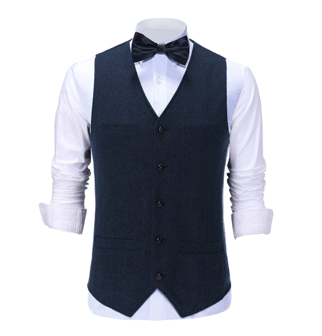 Tiavllya Tiavllya Casual Mens Regular Fit Tweed Herringbone V Neck Waistcoat