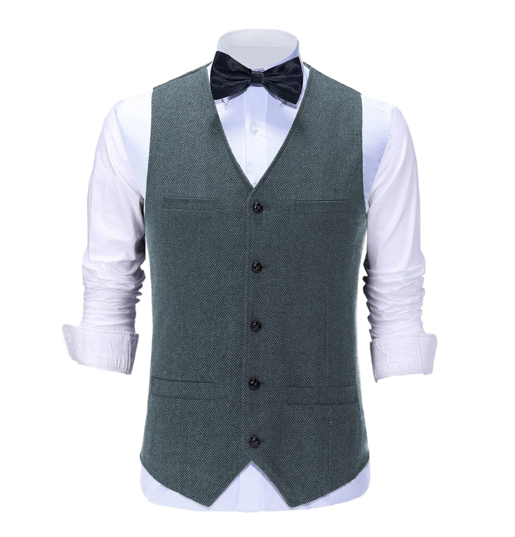 Tiavllya Tiavllya Casual Mens Regular Fit Tweed Herringbone V Neck Waistcoat
