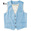 Tiavllya Tiavllya Casual Mens waistcoat Flat Linen V Neck Waistcoat For Wedding