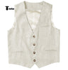 Tiavllya Tiavllya Casual Mens waistcoat Flat Linen V Neck Waistcoat For Wedding