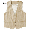Tiavllya Tiavllya Casual Mens waistcoat Flat Linen V Neck Waistcoat For Wedding