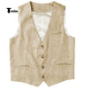 Tiavllya Tiavllya Casual Mens waistcoat Flat Linen V Neck Waistcoat For Wedding