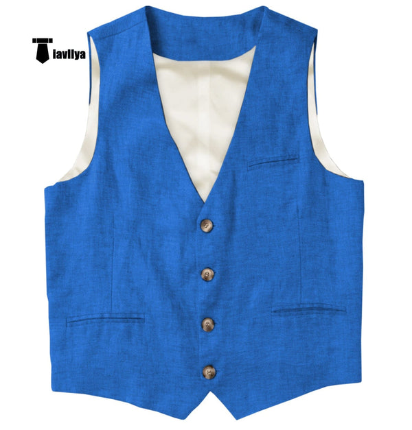 Tiavllya Tiavllya Casual Mens waistcoat Flat Linen V Neck Waistcoat For Wedding