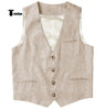 Tiavllya Tiavllya Casual Mens waistcoat Flat Linen V Neck Waistcoat For Wedding