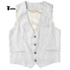 Tiavllya Tiavllya Casual Mens waistcoat Flat Linen V Neck Waistcoat For Wedding