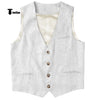 Tiavllya Tiavllya Casual Mens waistcoat Flat Linen V Neck Waistcoat For Wedding