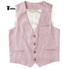 Tiavllya Tiavllya Casual Mens waistcoat Flat Linen V Neck Waistcoat For Wedding