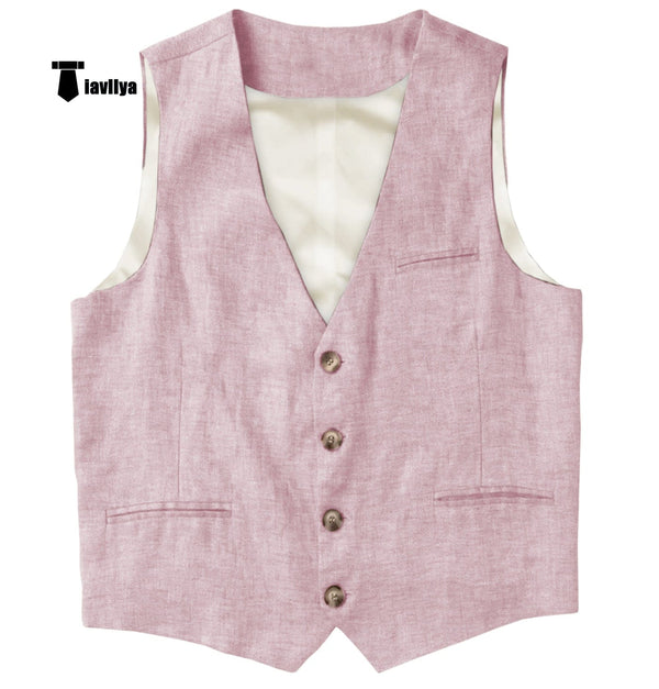 Tiavllya Tiavllya Casual Mens waistcoat Flat Linen V Neck Waistcoat For Wedding