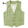 Tiavllya Tiavllya Casual Mens waistcoat Flat Linen V Neck Waistcoat For Wedding