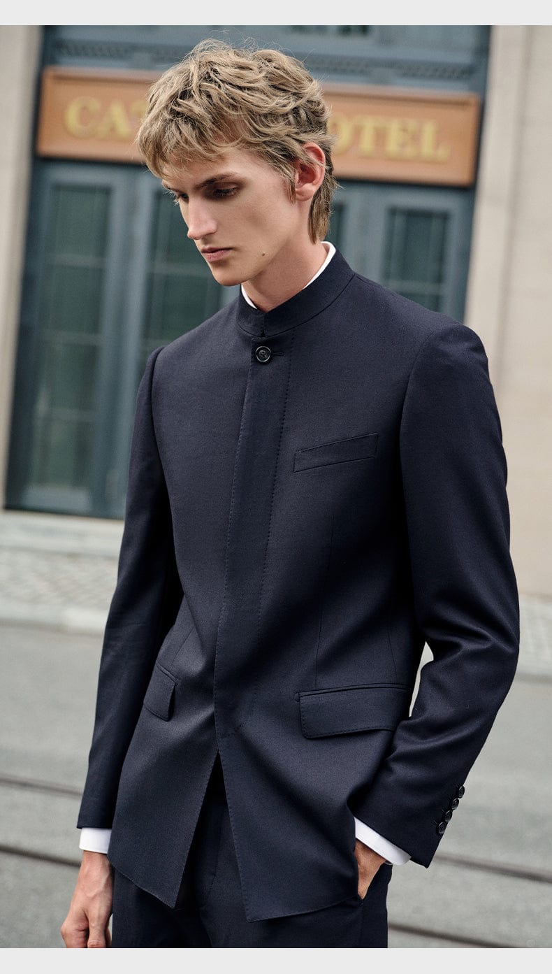 Tiavllya Tiavllya Classic 2 Piece Men's Slim Fit Solid Color Stand Collar Wedding Suit (Blazer+Pants）