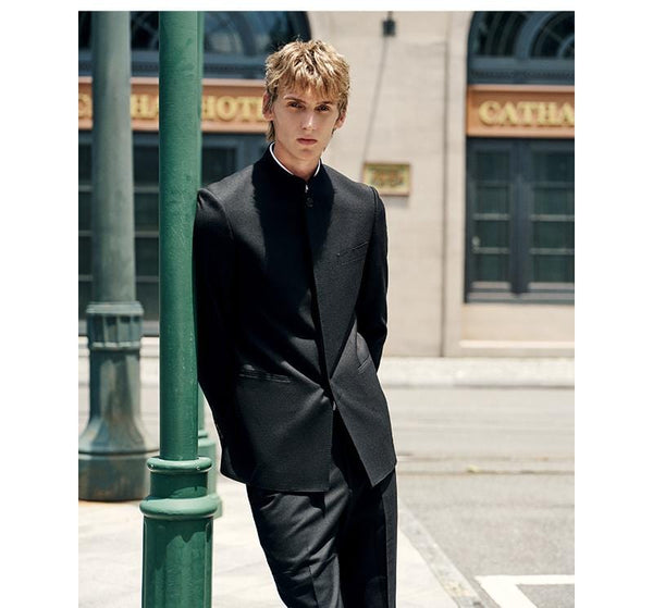 Tiavllya Tiavllya Classic 2 Piece Men's Slim Fit Solid Color Stand Collar Wedding Suit (Blazer+Pants）