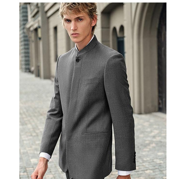 Tiavllya Tiavllya Classic 2 Piece Men's Slim Fit Solid Color Stand Collar Wedding Suit (Blazer+Pants）