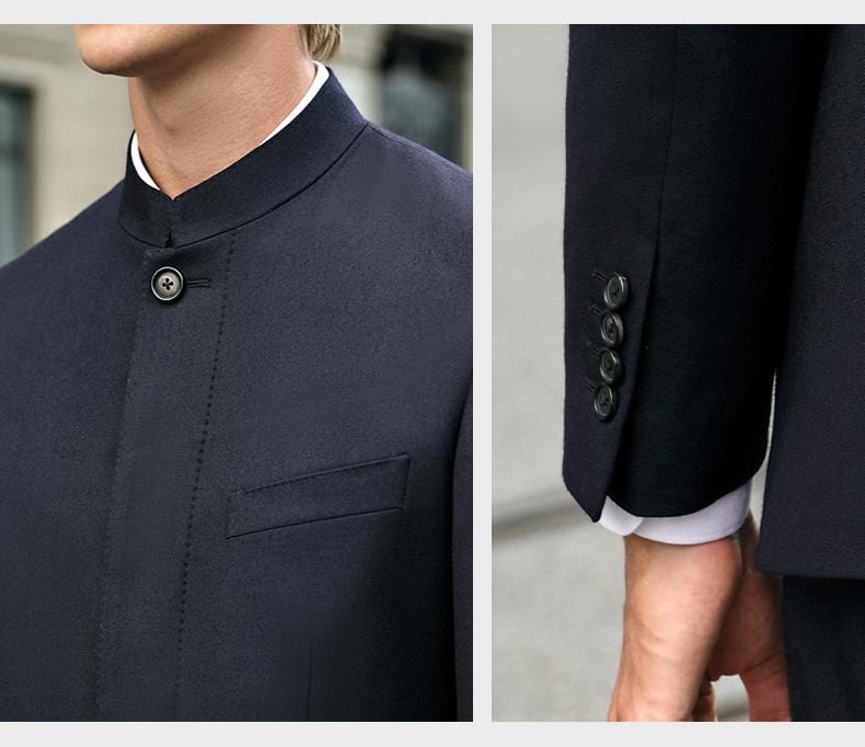 Tiavllya Tiavllya Classic 2 Piece Men's Slim Fit Solid Color Stand Collar Wedding Suit (Blazer+Pants）