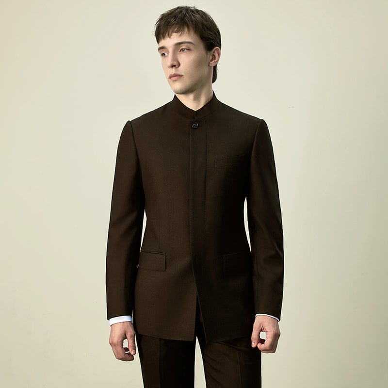 Tiavllya Tiavllya Classic 2 Piece Men's Slim Fit Solid Color Stand Collar Wedding Suit (Blazer+Pants）