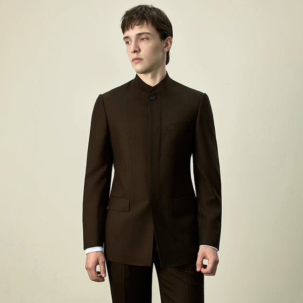 Tiavllya Tiavllya Classic 2 Piece Men's Slim Fit Solid Color Stand Collar Wedding Suit (Blazer+Pants）