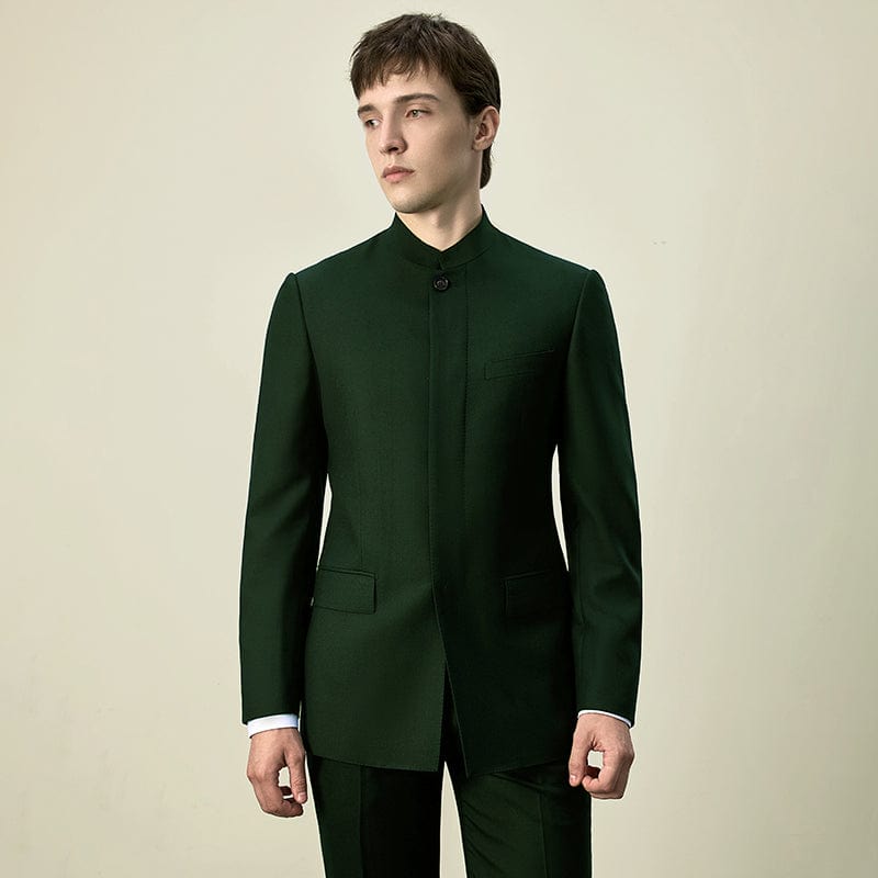 Tiavllya Tiavllya Classic 2 Piece Men's Slim Fit Solid Color Stand Collar Wedding Suit (Blazer+Pants）