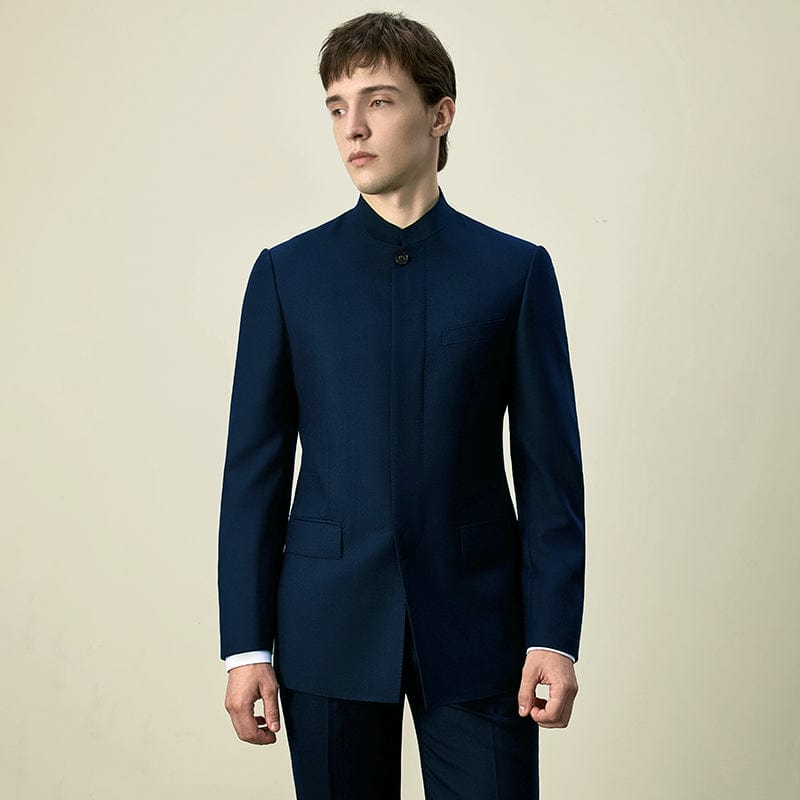 Tiavllya Tiavllya Classic 2 Piece Men's Slim Fit Solid Color Stand Collar Wedding Suit (Blazer+Pants）