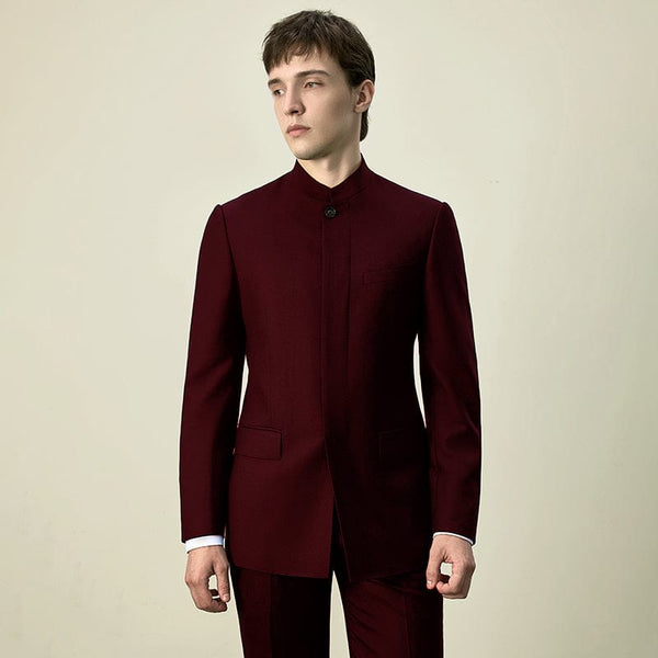 Tiavllya Tiavllya Classic 2 Piece Men's Slim Fit Solid Color Stand Collar Wedding Suit (Blazer+Pants）