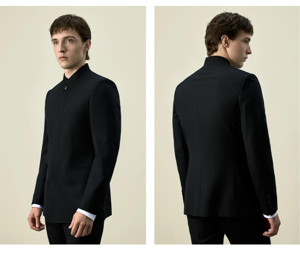 Tiavllya Tiavllya Classic 2 Piece Men's Slim Fit Solid Color Stand Collar Wedding Suit (Blazer+Pants）