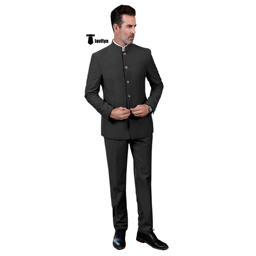 Tiavllya Classic 2 Piece Men's Stand Collar Suit Tiavllya Classic 2 Piece Men's Stand Collar Suit