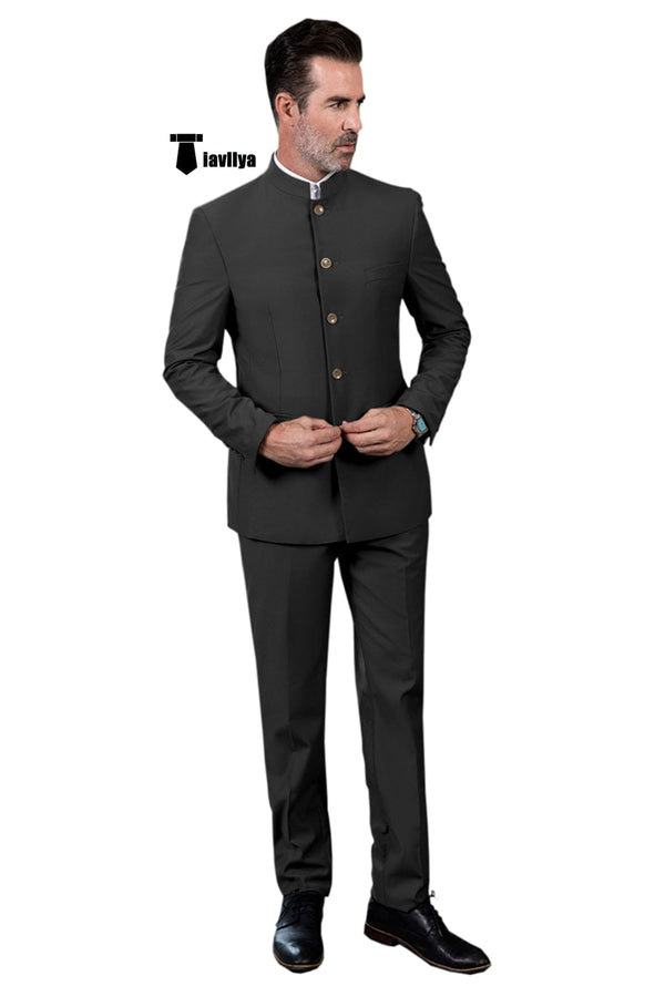 Tiavllya Tiavllya Classic 2 Piece Men's Slim Fit Solid Color Stand Collar Wedding Suit (Blazer+Pants）