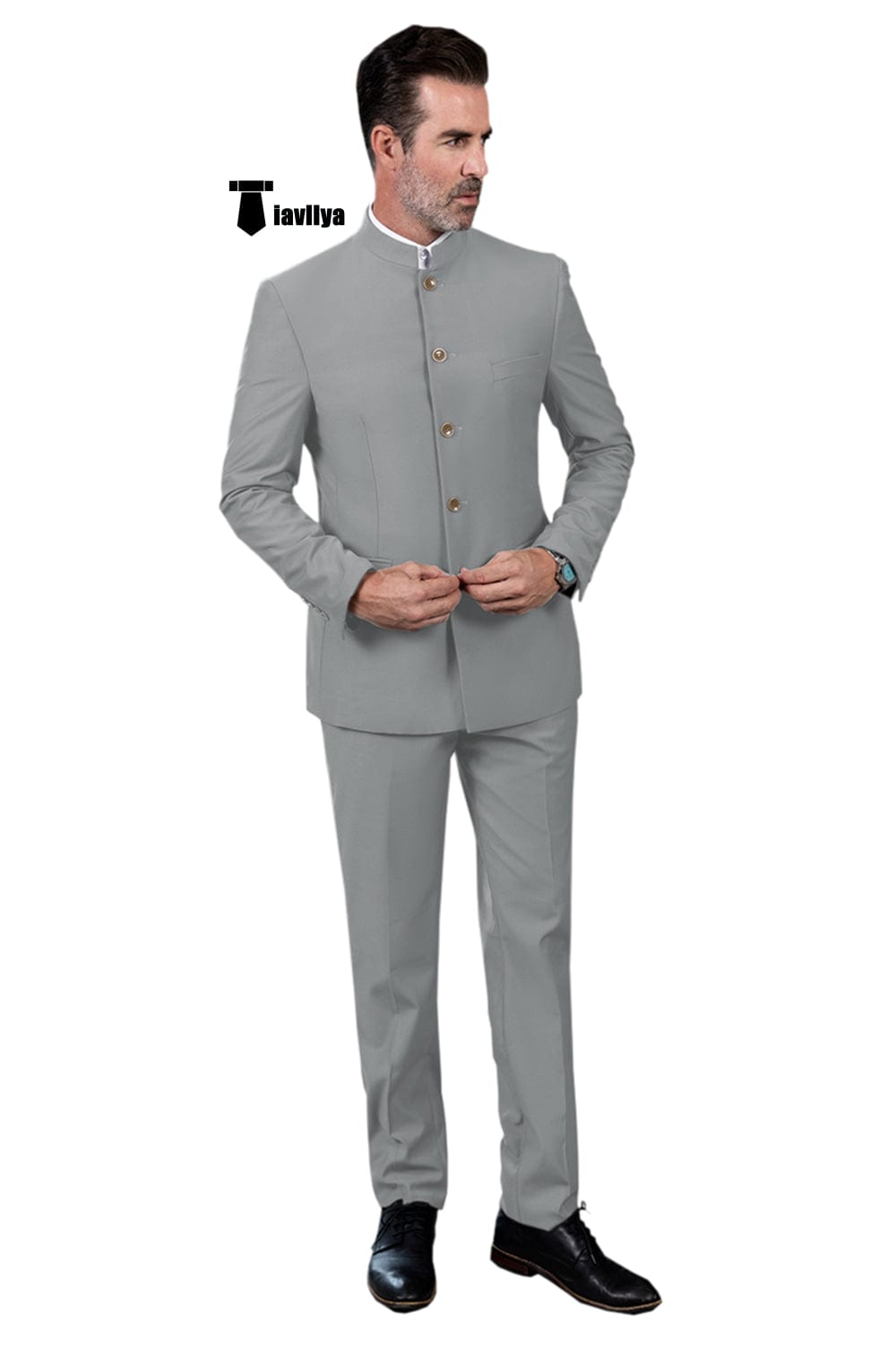 Tiavllya Tiavllya Classic 2 Piece Men's Slim Fit Solid Color Stand Collar Wedding Suit (Blazer+Pants）
