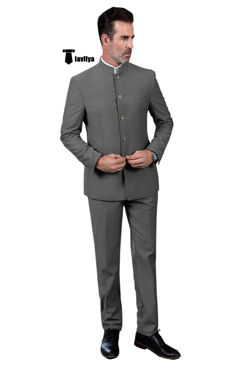 Tiavllya Tiavllya Classic 2 Piece Men's Slim Fit Solid Color Stand Collar Wedding Suit (Blazer+Pants）