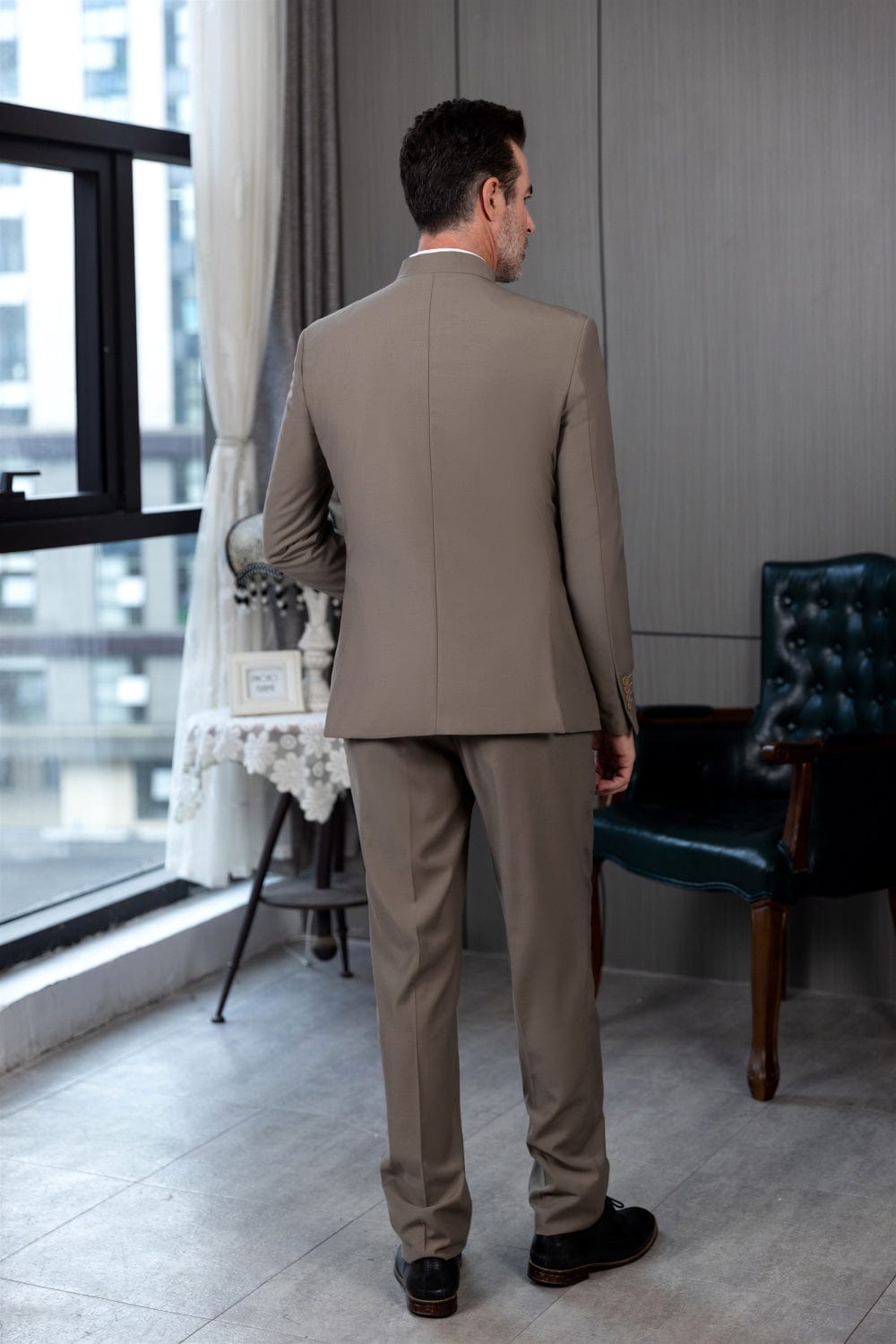 Tiavllya Tiavllya Classic 2 Piece Men's Slim Fit Solid Color Stand Collar Wedding Suit (Blazer+Pants）