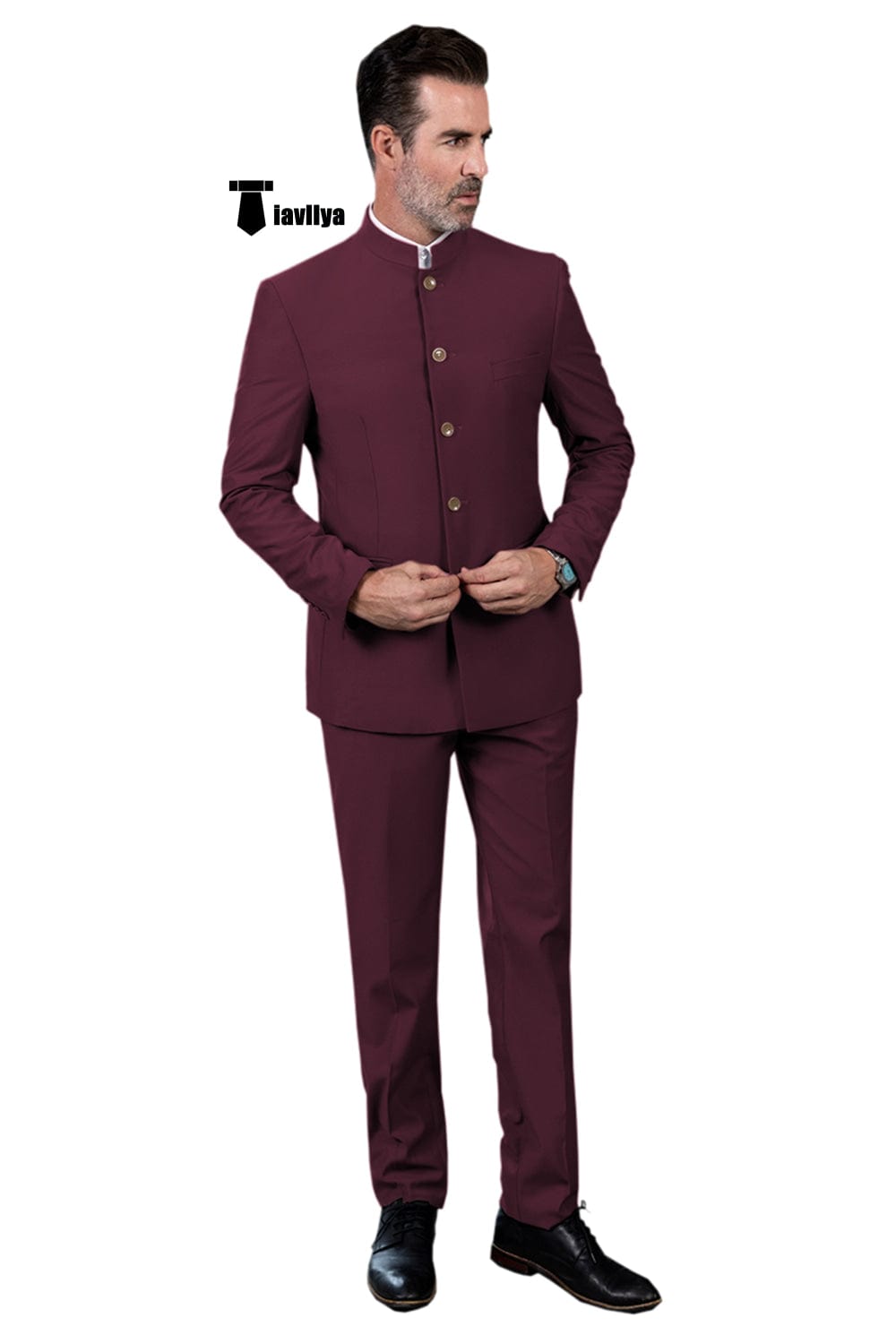 Tiavllya Tiavllya Classic 2 Piece Men's Slim Fit Solid Color Stand Collar Wedding Suit (Blazer+Pants）