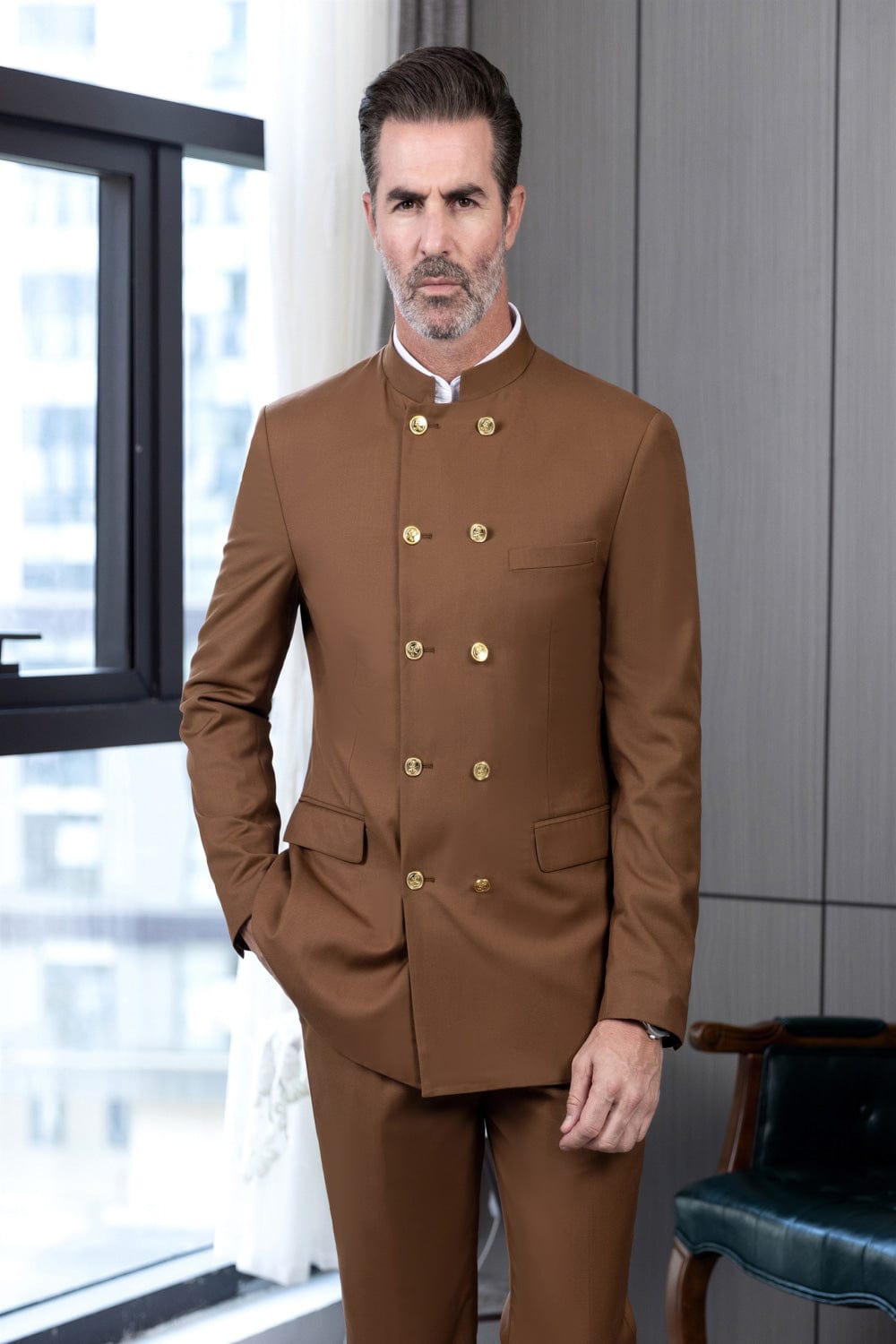 Tiavllya Tiavllya Classic 2 Piece Men's Slim Fit Stand Collar Suit (Blazer+Pants）