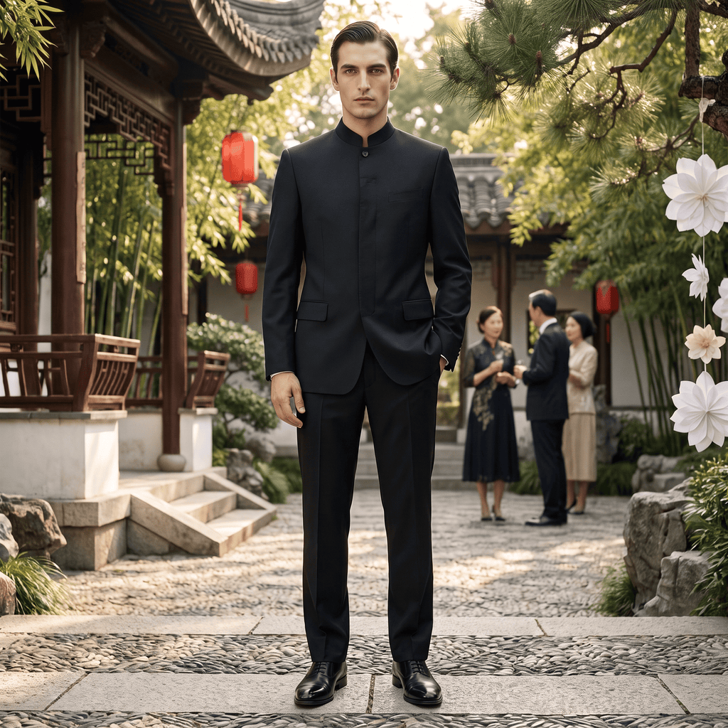 Tiavllya Tiavllya Classic 2 Piece Men's Suit Slim Fit Solid Stand Collar Wedding Suit (Blazer+Pants）
