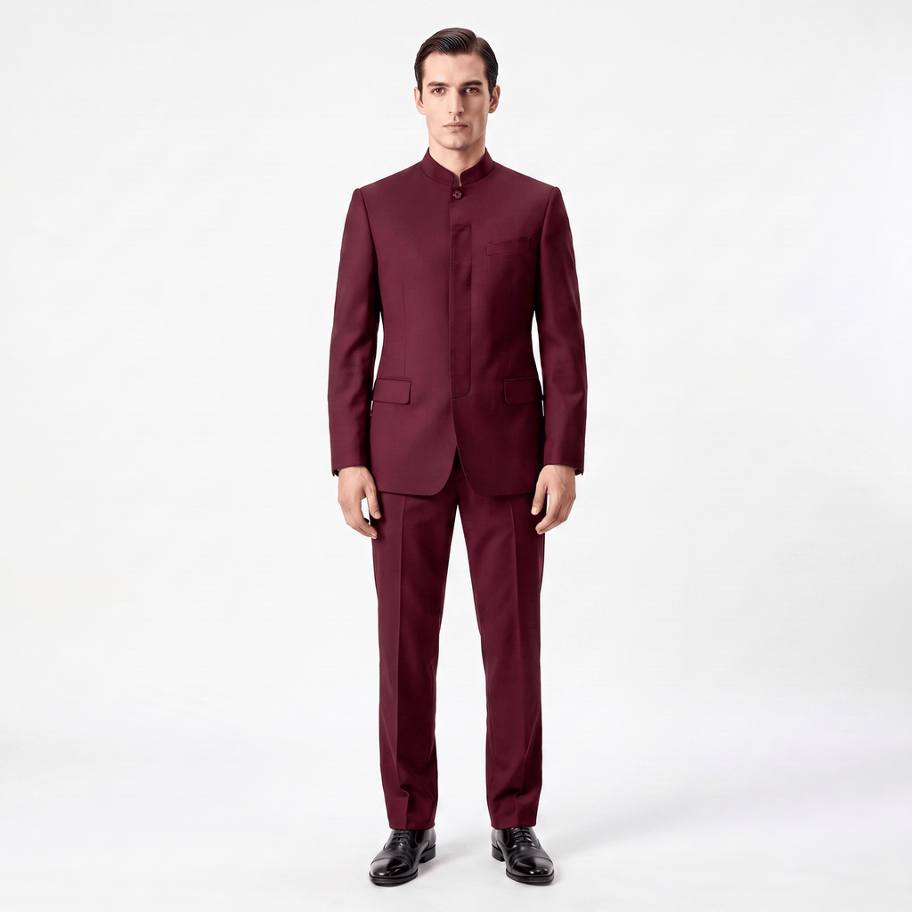 Tiavllya Tiavllya Classic 2 Piece Men's Suit Slim Fit Solid Stand Collar Wedding Suit (Blazer+Pants）