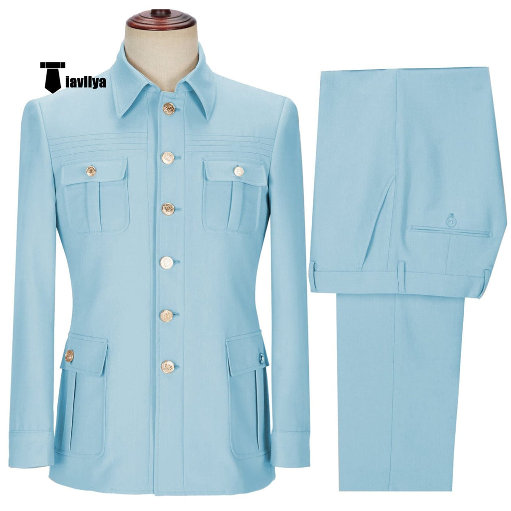 Tiavllya Tiavllya Classic Men's 2 pieces Mens Suit Stand Lapel Flat Tuxedos (Blazer+Pants)