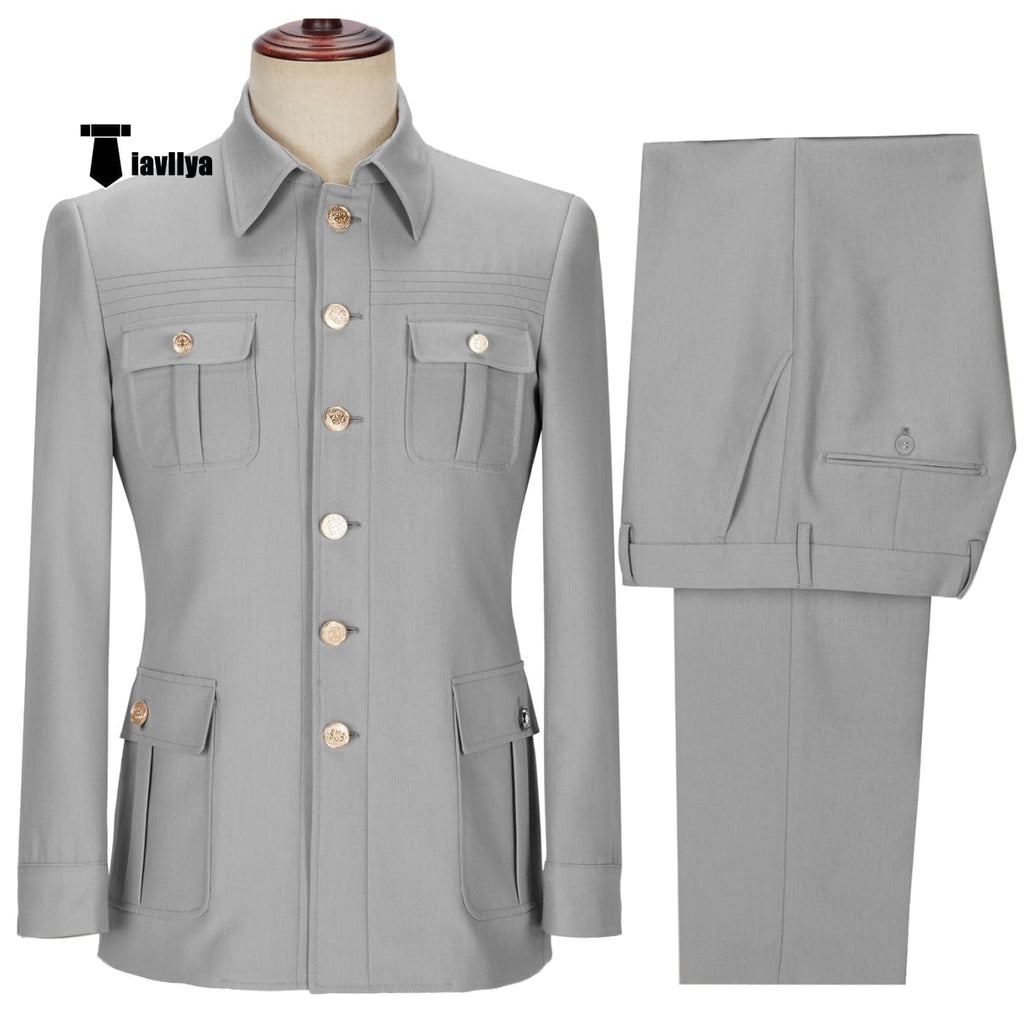 Tiavllya Tiavllya Classic Men's 2 pieces Mens Suit Stand Lapel Flat Tuxedos (Blazer+Pants)