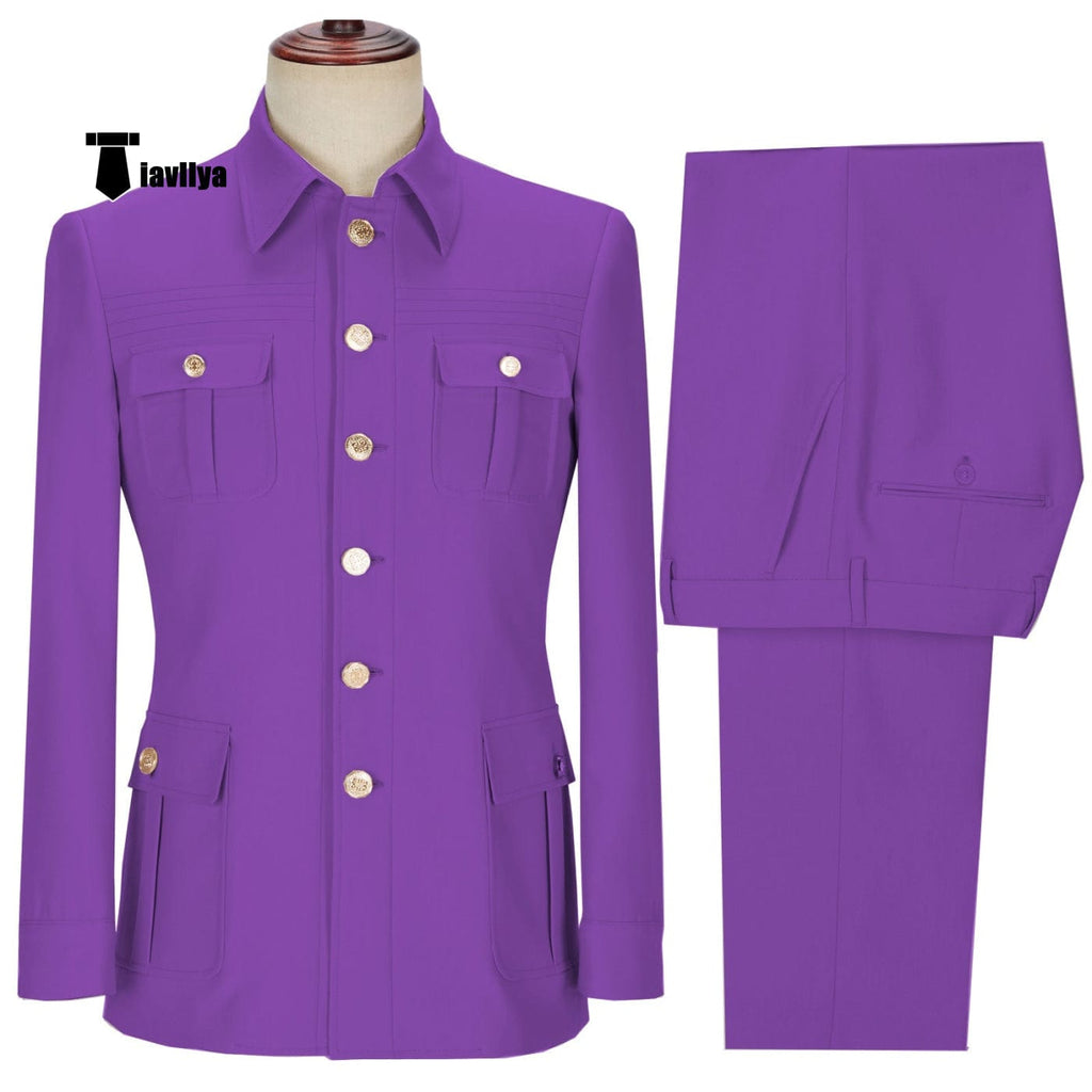 Tiavllya Tiavllya Classic Men's 2 pieces Mens Suit Stand Lapel Flat Tuxedos (Blazer+Pants)