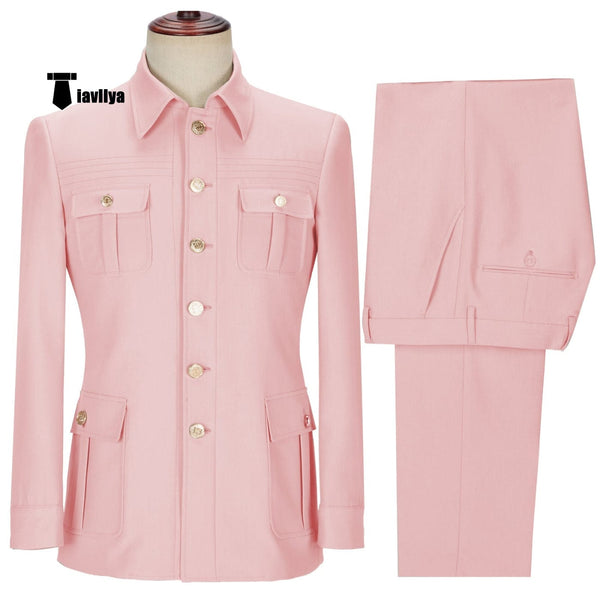 Tiavllya Tiavllya Classic Men's 2 pieces Mens Suit Stand Lapel Flat Tuxedos (Blazer+Pants)