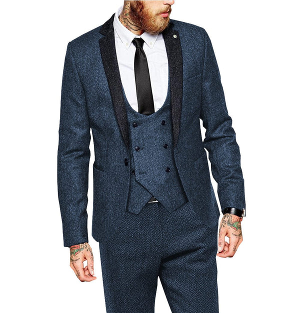 Tiavllya Tiavllya Classical 3 Piece Mens Suit Herringbone Notch Lapel Tuxedo (Blazer Vest+Pants)