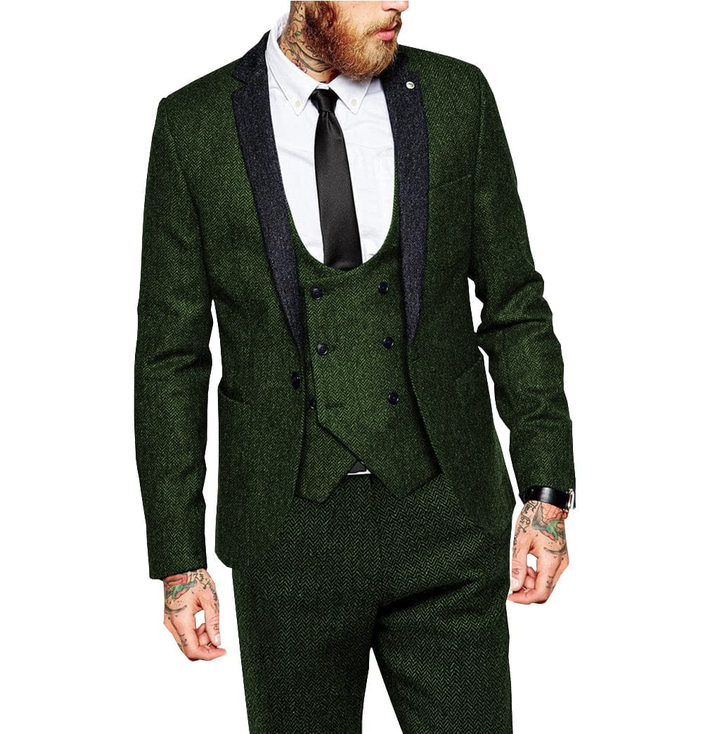 Tiavllya Tiavllya Classical 3 Piece Mens Suit Herringbone Notch Lapel Tuxedo (Blazer Vest+Pants)