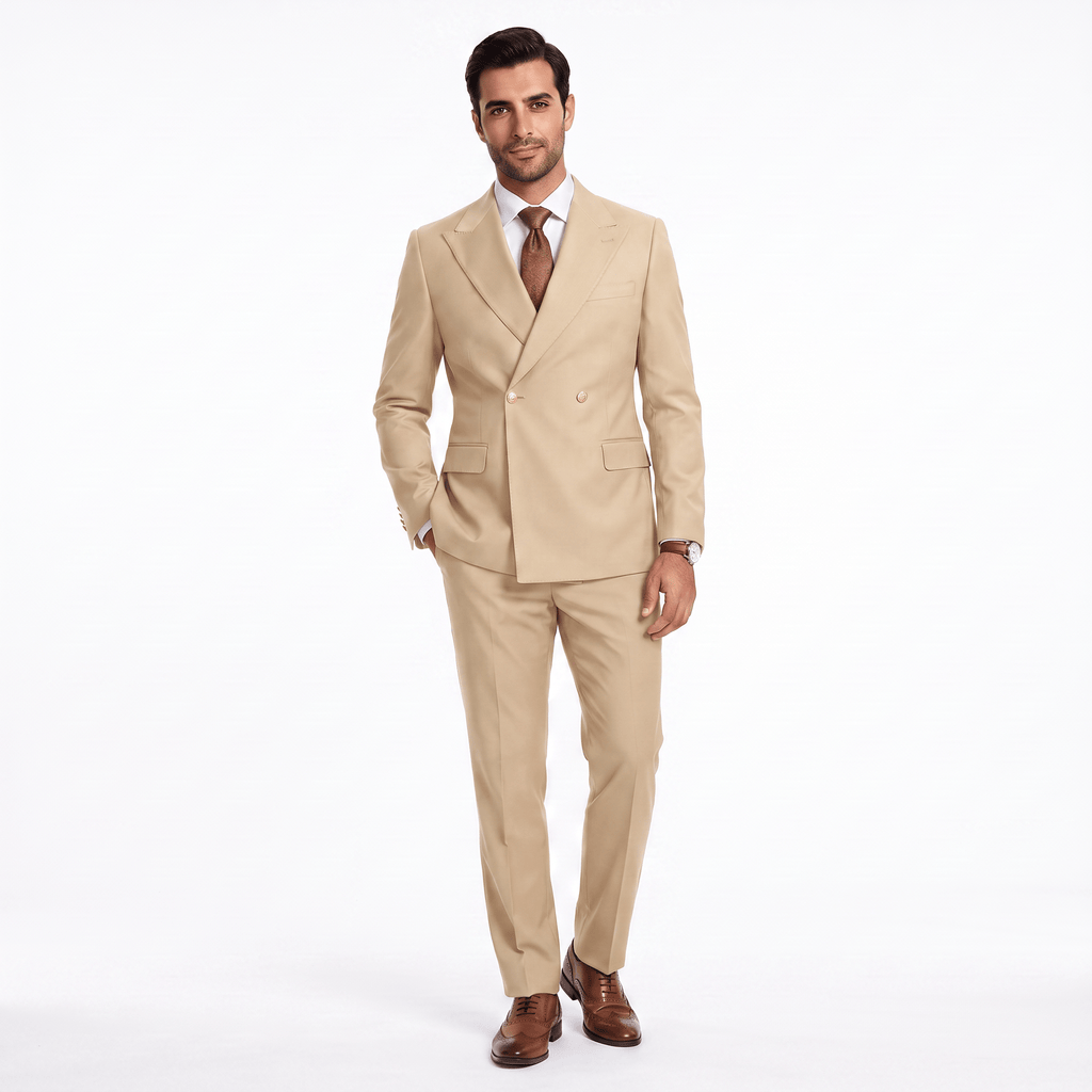 Tiavllya Tiavllya Fashion 2 Pieces Men‘’s Suit Double Breasted Flat Peak Lapel Tuxedos (Blazer+Pants)