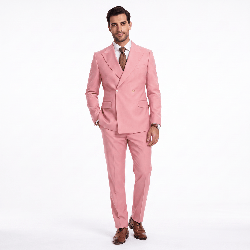Tiavllya Tiavllya Fashion 2 Pieces Men‘’s Suit Double Breasted Flat Peak Lapel Tuxedos (Blazer+Pants)